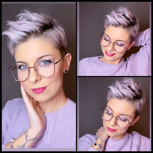 Kurzhaarfrisur ideal beim Tragen einer Brille