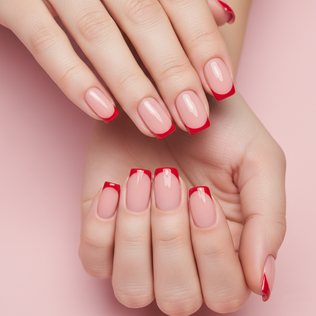 Rote French Nägel mit Nude Basis – klassisches und elegantes Nageldesign 2026